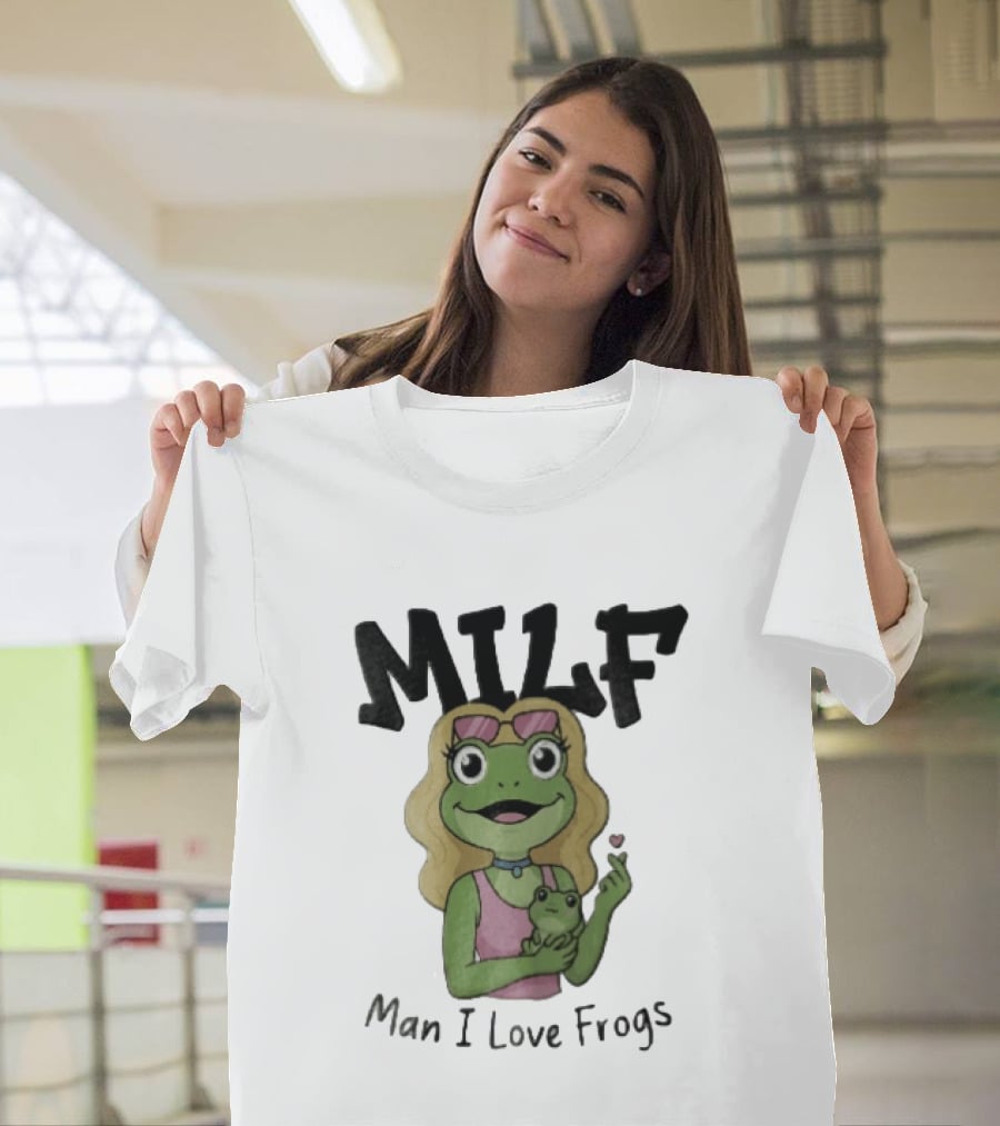 MILF Man I Love Frogs Cartoon Blonde Female Frog Holding Baby Frog T-Shirt