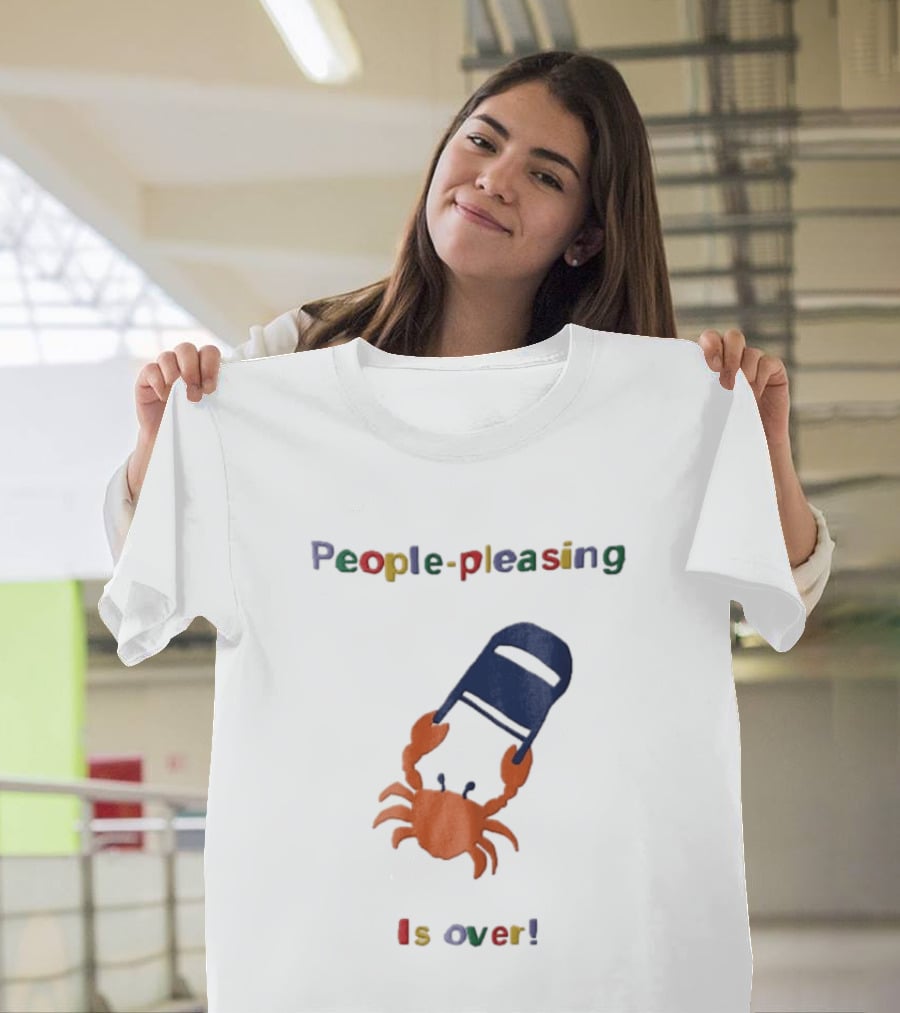 People Pleasing Is Over Orange Crab Throwing Folding Chair Popcompunk Cartoon T-Shirt