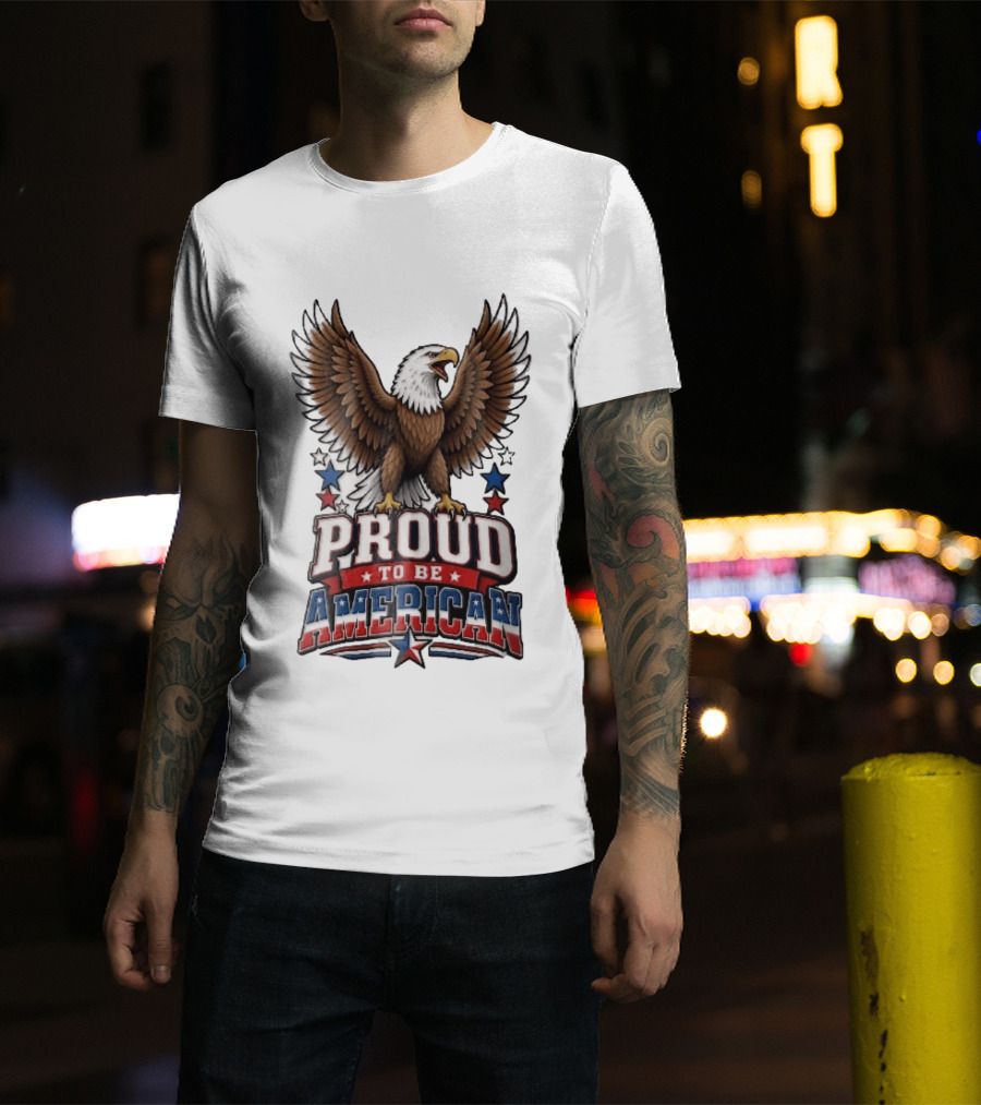 Proud To Be American Bald Eagle Wings Spread Red Blue Stars Patriotic T-Shirt
