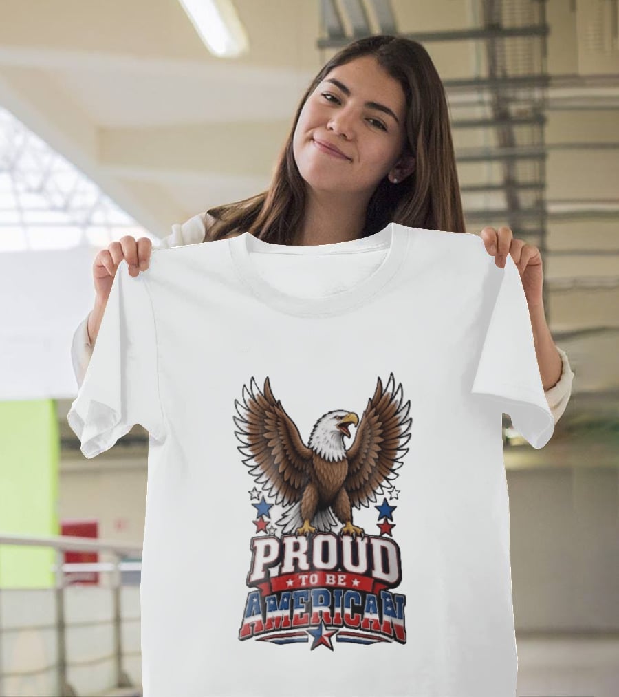 Proud To Be American Bald Eagle Wings Spread Red Blue Stars Patriotic T-Shirt