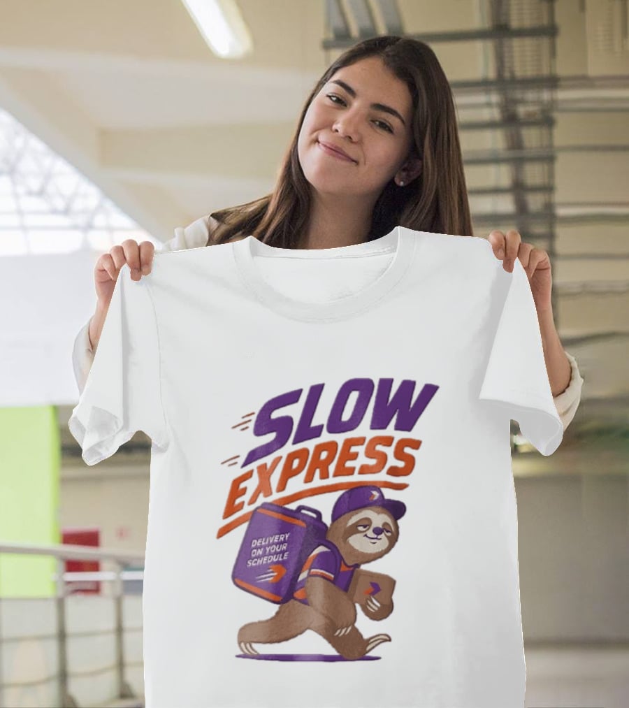 Slow Express Delivery On Your Schedule Cartoon Sloth Courier Carrying Package T-Shirt