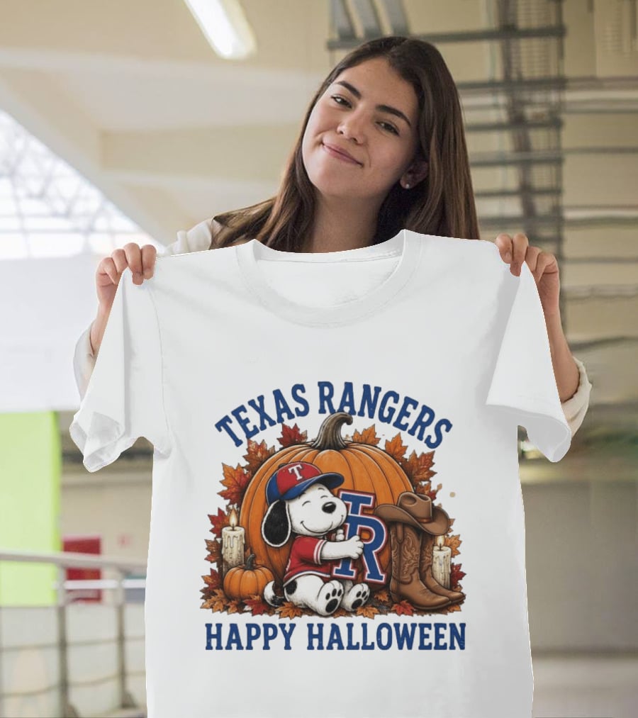 Texas Rangers Snoopy Pumpkin Happy Halloween T-Shirt