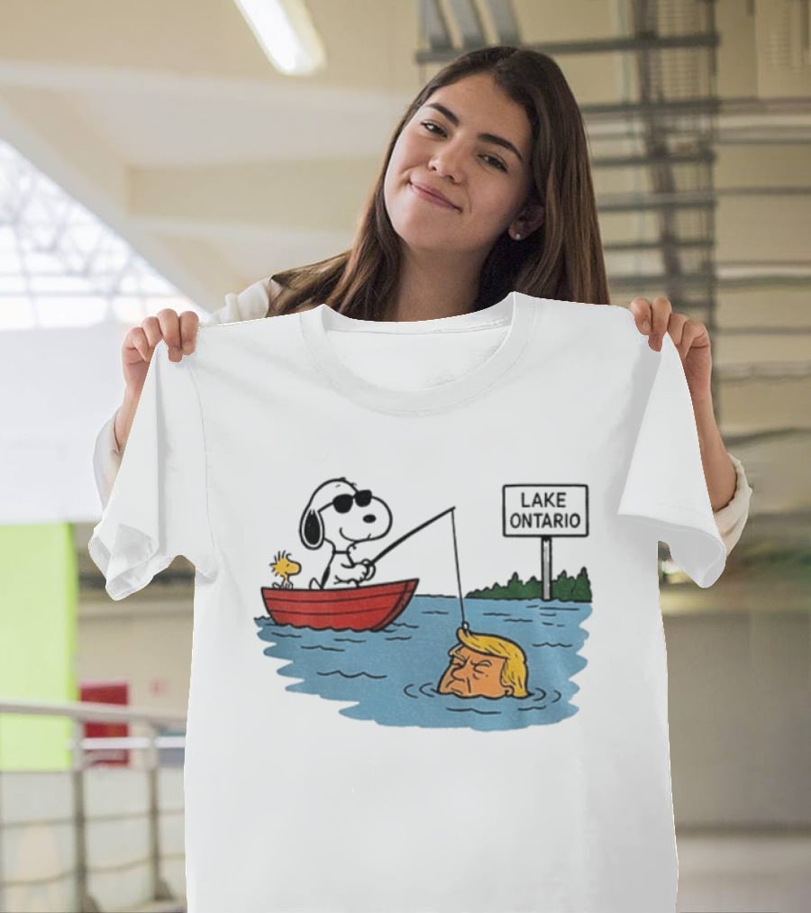 Snoopy And Woodstock Fishing Lake Ontario Cartoon With Trump Caricature T-Shirt