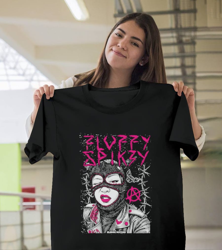 Fluffy Spikzy Elenoe Mothar Balaclava Anarchy Art With Barbed Wire And Punk T-Shirt