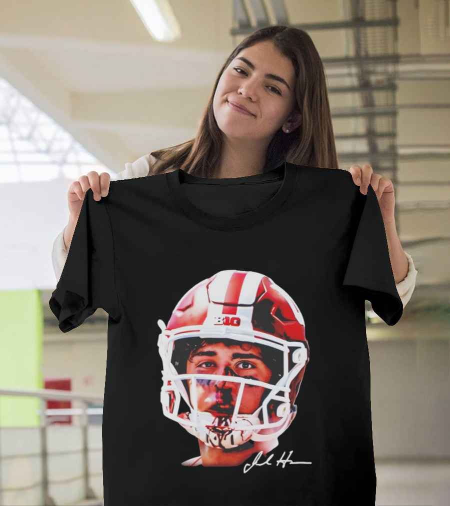 Josh Hoover Indiana Tuff Bloody Face Big Ten Football Helmet Signature T-Shirt