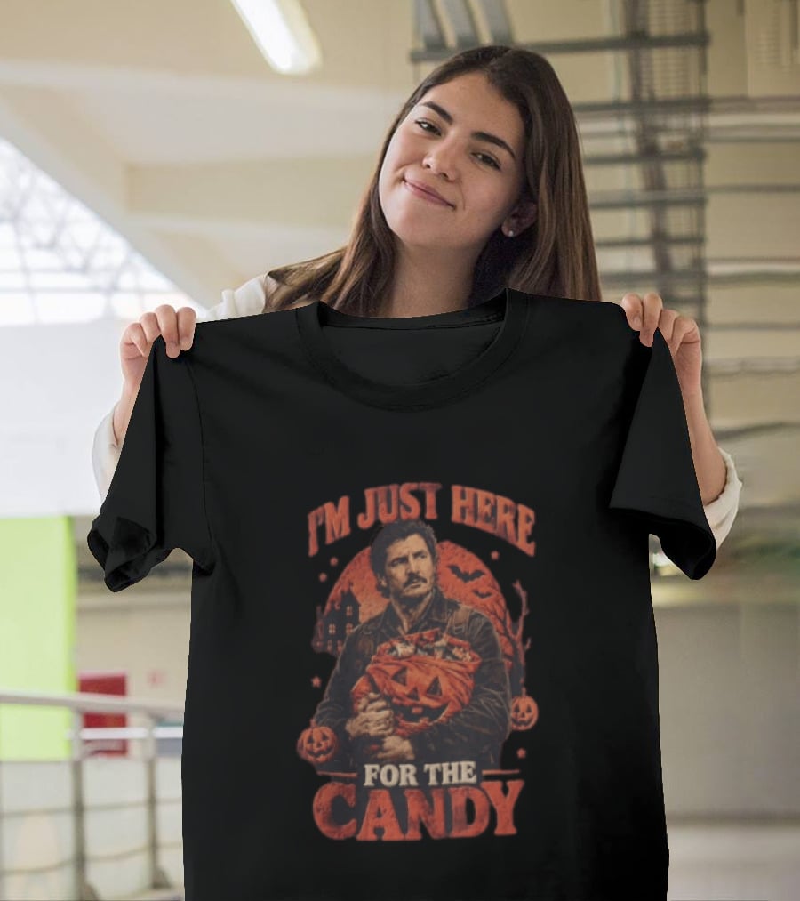 I'm Just Here For The Candy Pedro Pascal Halloween Pumpkin T-Shirt