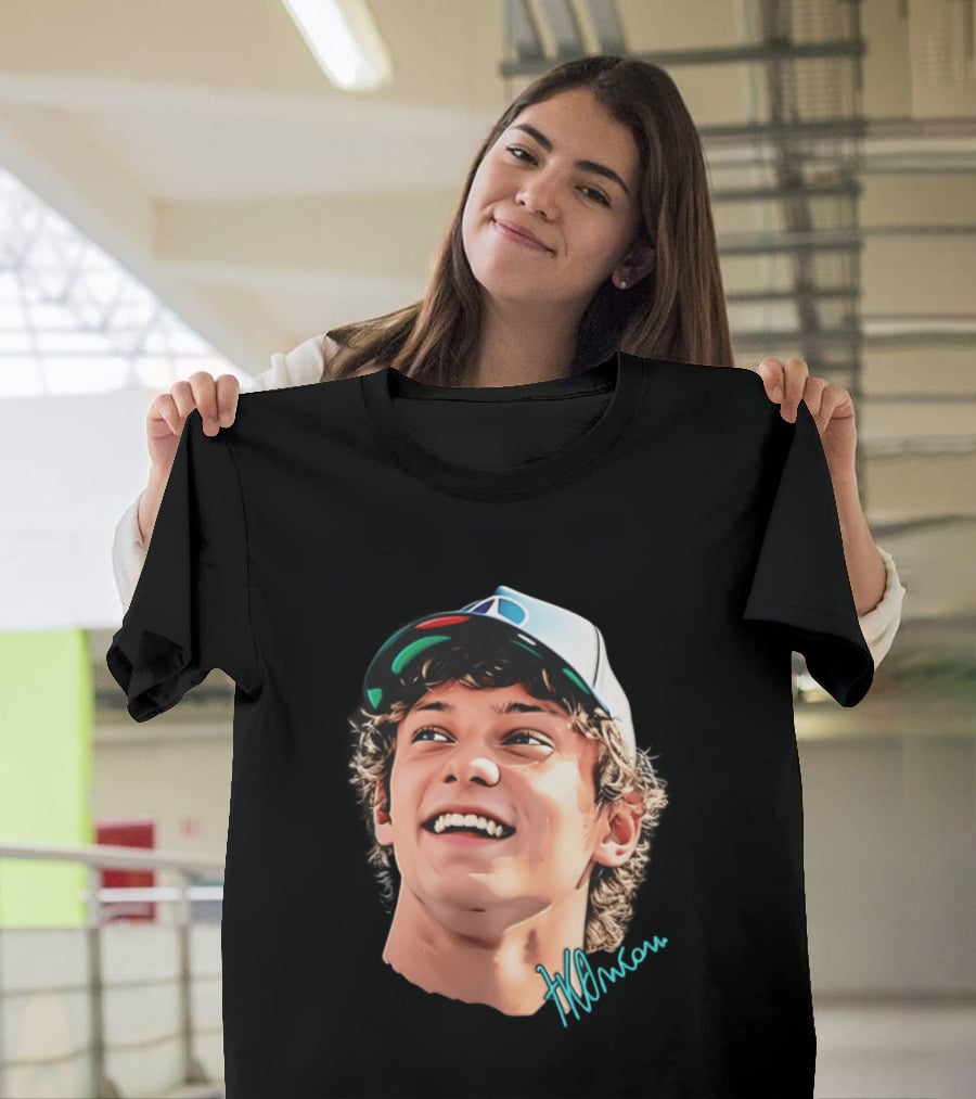 Kimi Antonelli F1 Team Smiley Big Head Signature Cap Racing T-Shirt