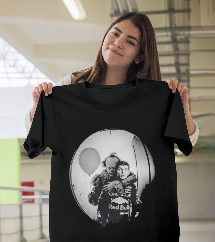 Max Verstappen Red Bull Racing And Pennywise Balloon Halloween Scene T-Shirt