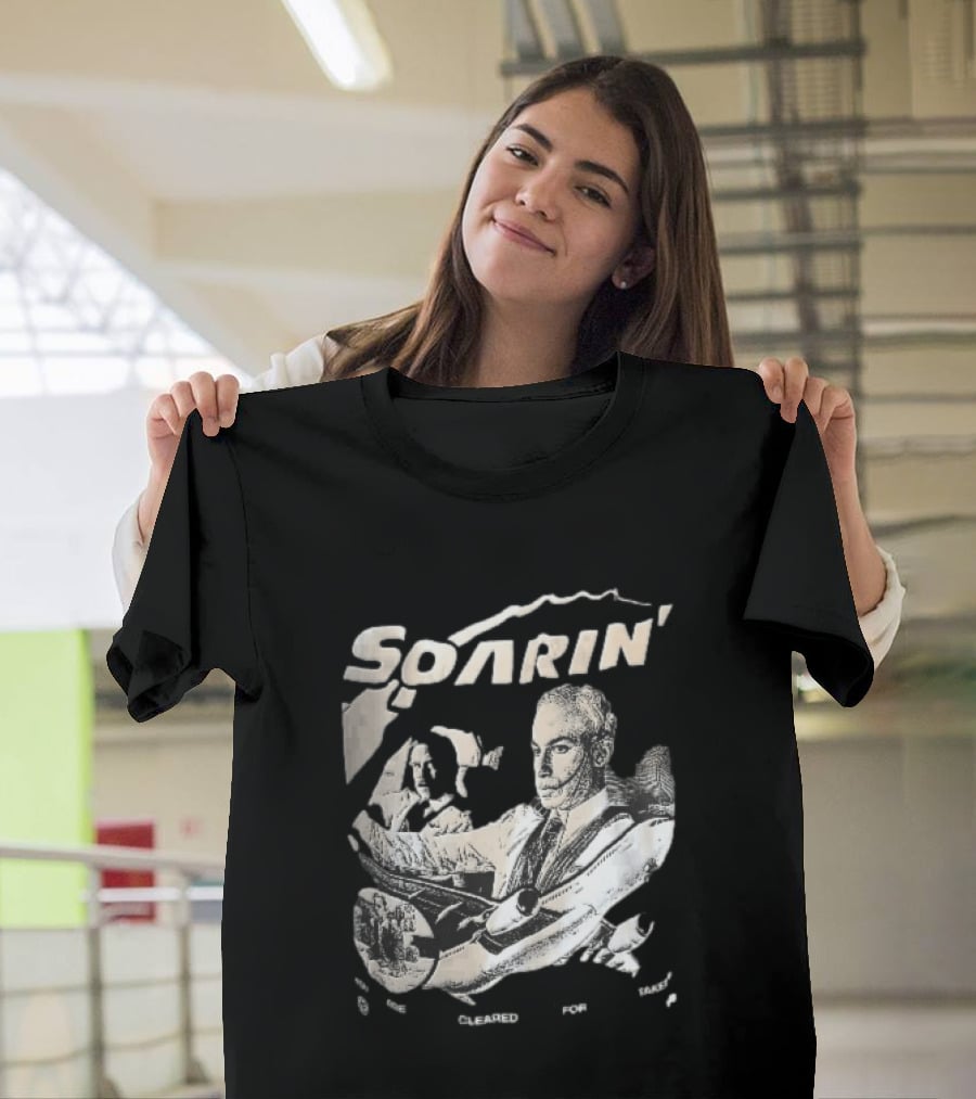 Soarin You Are Cleared For Takeoff Pilots Airplane Cockpit Halftone T-Shirt