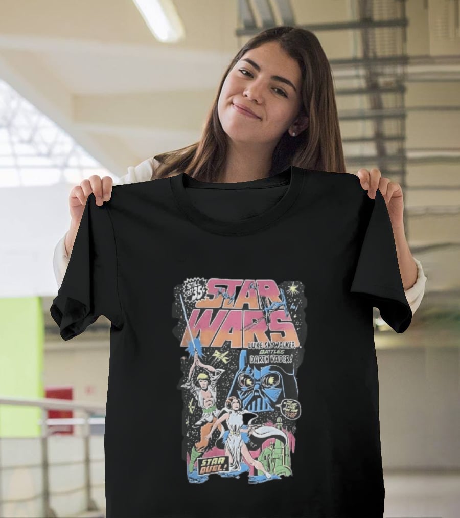 Star Wars Only 35 Cents Luke Skywalker Battles Darth Vader Star Duel Comic Cover Leia Lightsaber T-Shirt