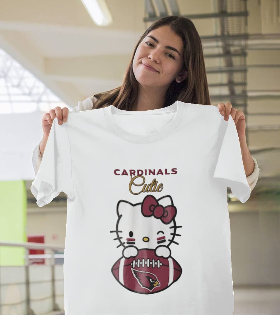 Cardinals Cutie Winking Cartoon Cat Holding Football With Arizona Cardinals T-Shirt