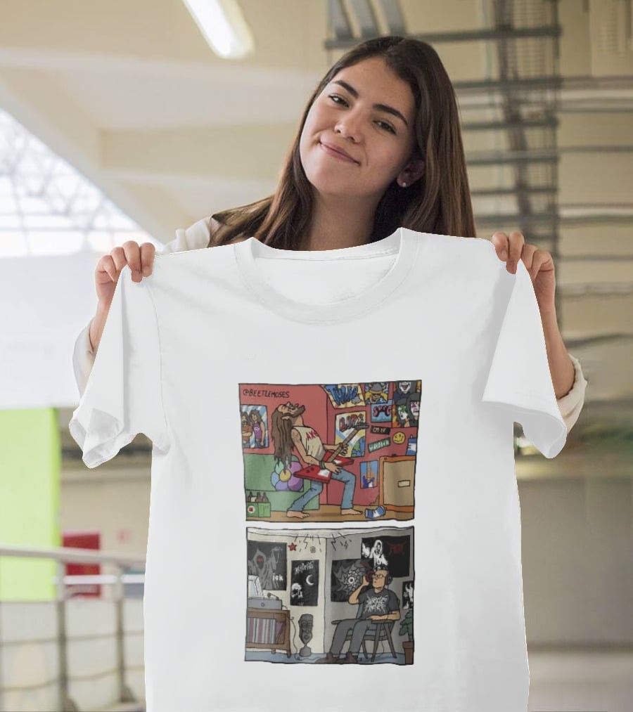 Beetlemoses Comic Heavy Metal Guitarist Listening S Room T-Shirt