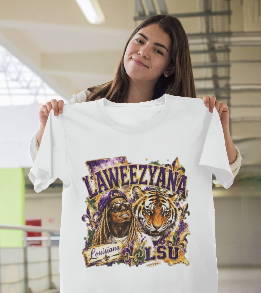 Laweezyana Lil Wayne LSU Louisiana Football Tiger Fleur De Lis T-Shirt