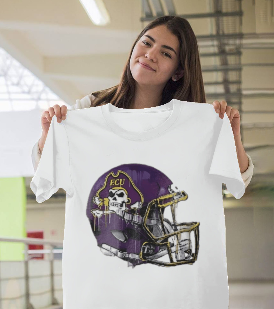 ECU Pirates Purple Helmet Dripping Paint Football NCAA Pd Moreno T-Shirt