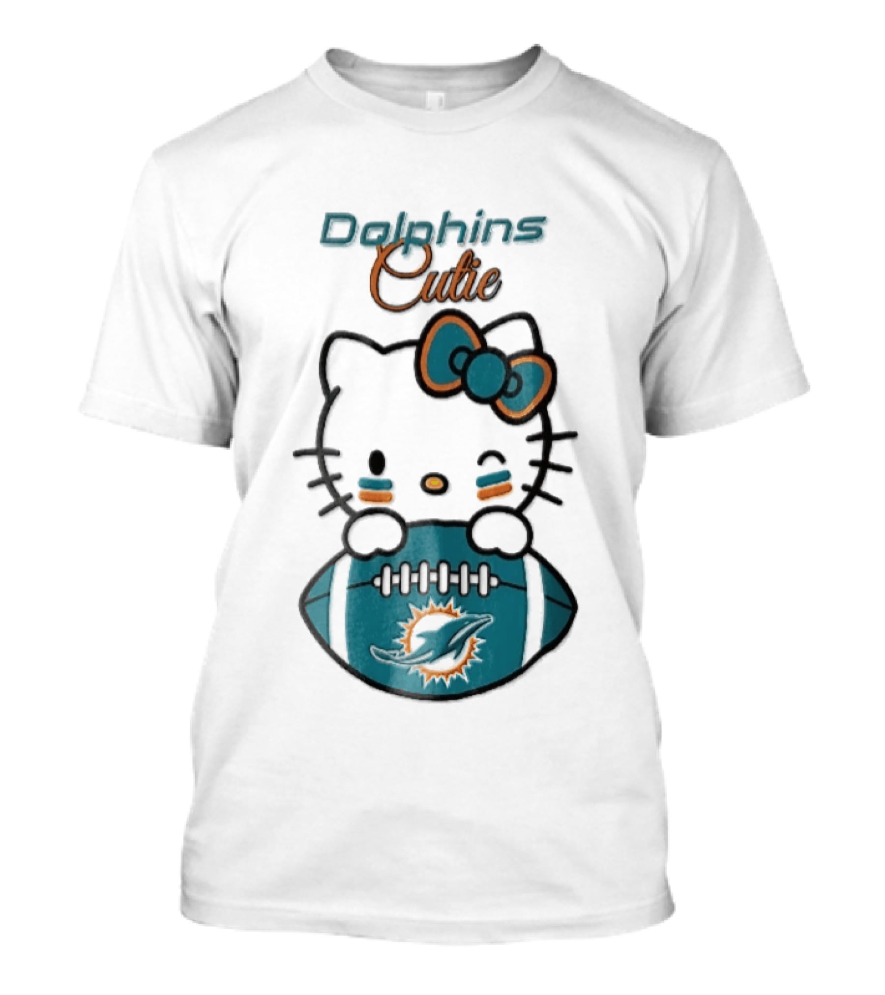 Miami Dolphins Cutie Winking Cat Bow Football T-Shirt