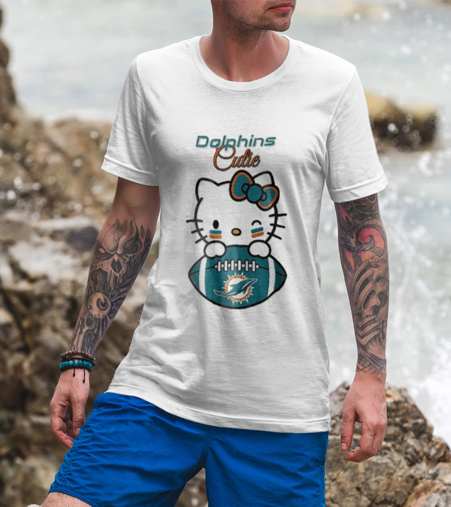 Miami Dolphins Cutie Winking Cat Bow Football T-Shirt