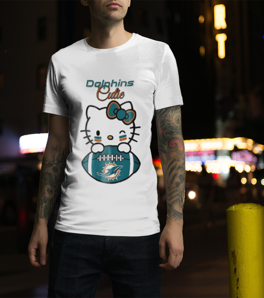 Miami Dolphins Cutie Winking Cat Bow Football T-Shirt