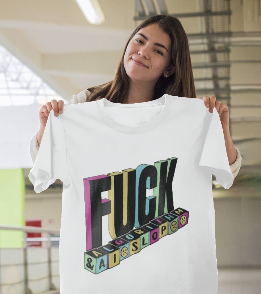Fuck Algorithm And AI Slop 3D Toy Blocks Sad Faces T-Shirt
