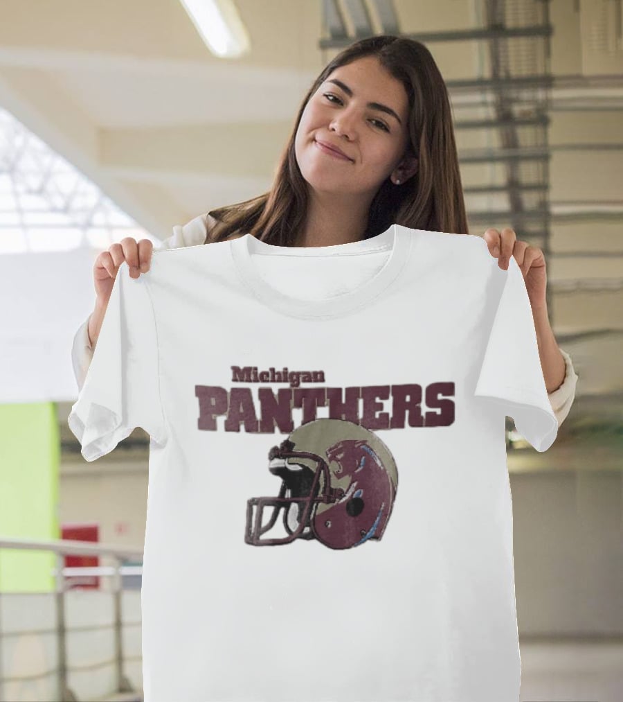 Panthers Vintage Helmet With Michigan Team Name Distressed T-Shirt