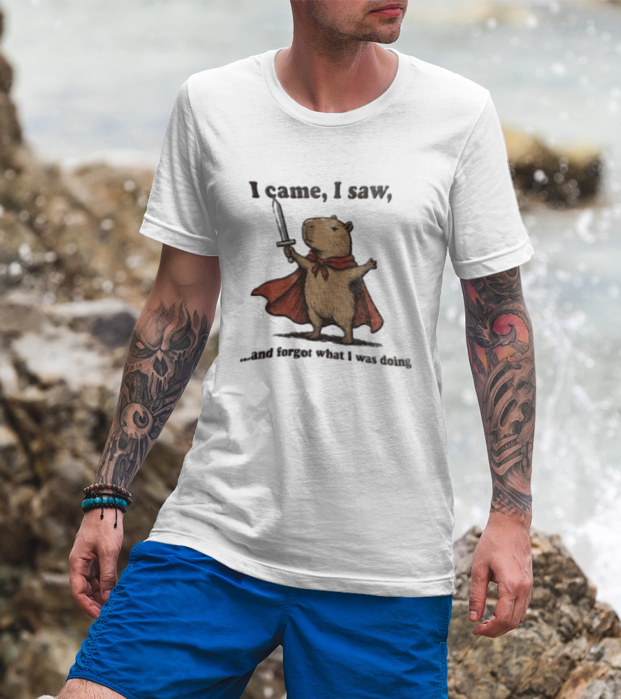 I Came I Saw Capybara Wearing Red Cape Holding Sword Forgot What I Was Doing T-Shirt