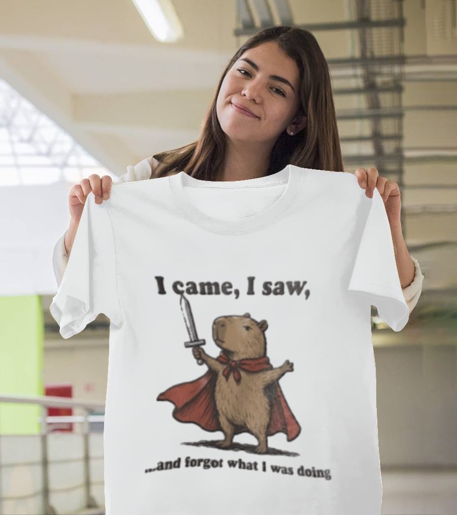 I Came I Saw Capybara Wearing Red Cape Holding Sword Forgot What I Was Doing T-Shirt