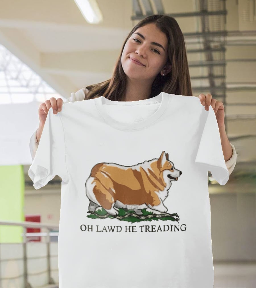 Oh Lawd He Treading Corgi On Snake Cartoon T-Shirt