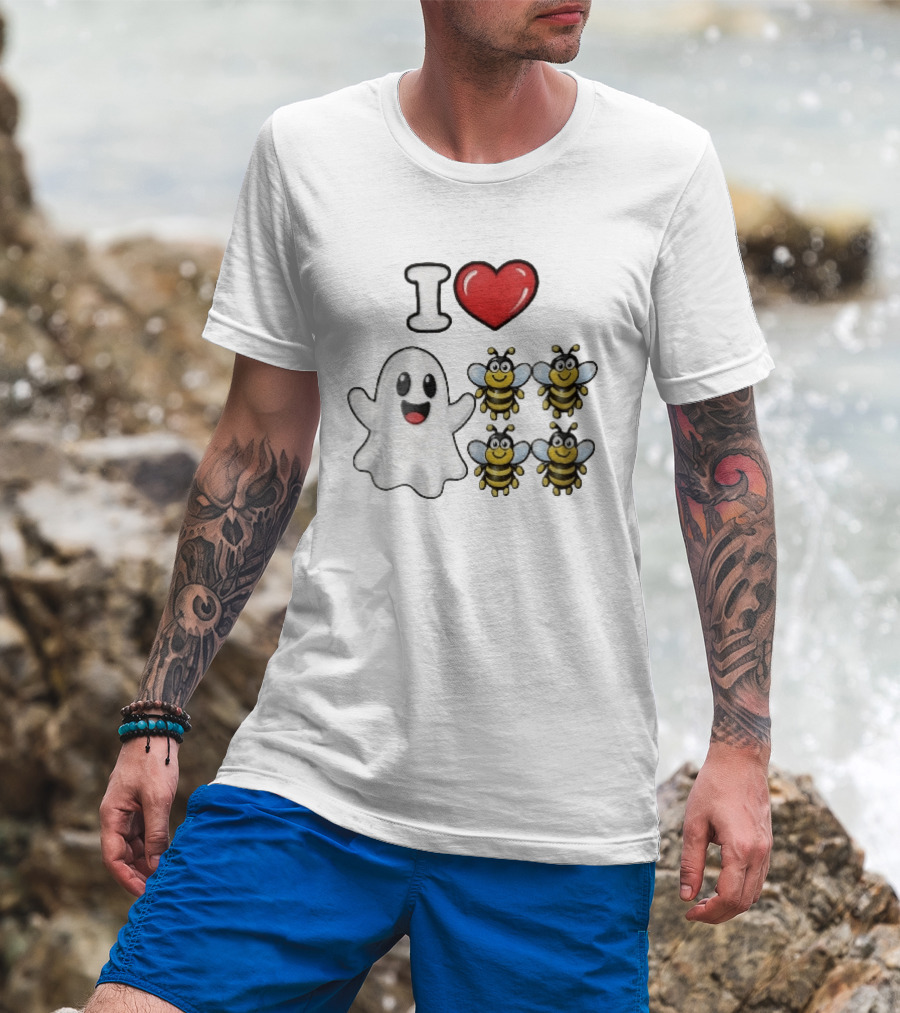 I Love Heart Ghost Honeybees Fun Halloween Cute T-Shirt