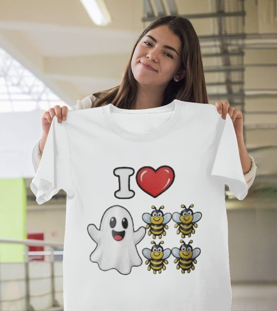 I Love Heart Ghost Honeybees Fun Halloween Cute T-Shirt