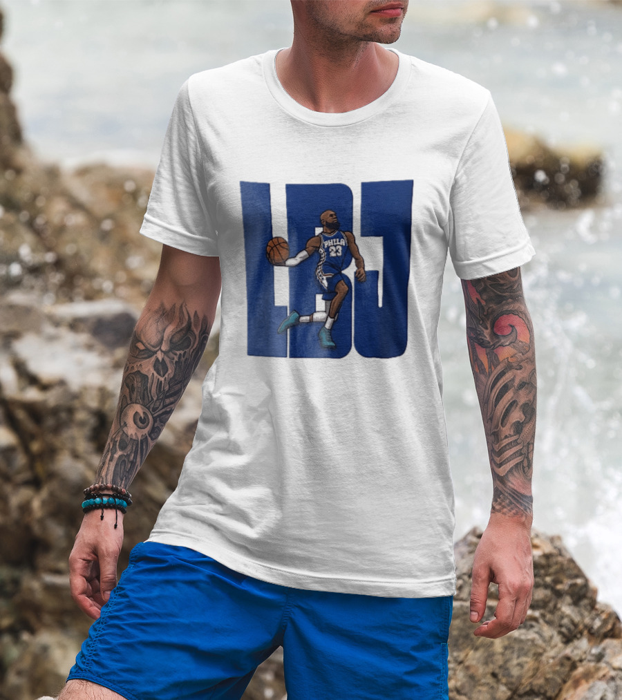Philadelphia 76ers Phila 23 Cartoon Caricature Basketball Player Dribbling Lbj T-Shirt