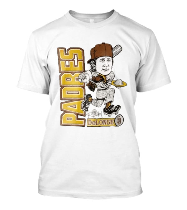 San Diego Padres DeLonge Cartoon Caricature Batter With Orbit Baseball T-Shirt