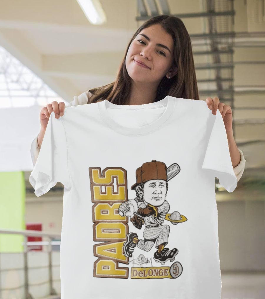San Diego Padres DeLonge Cartoon Caricature Batter With Orbit Baseball T-Shirt
