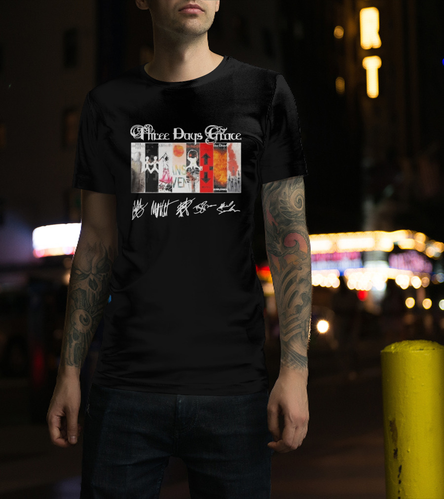 Three Days Grace All Album Covers Band Signatures T-Shirt