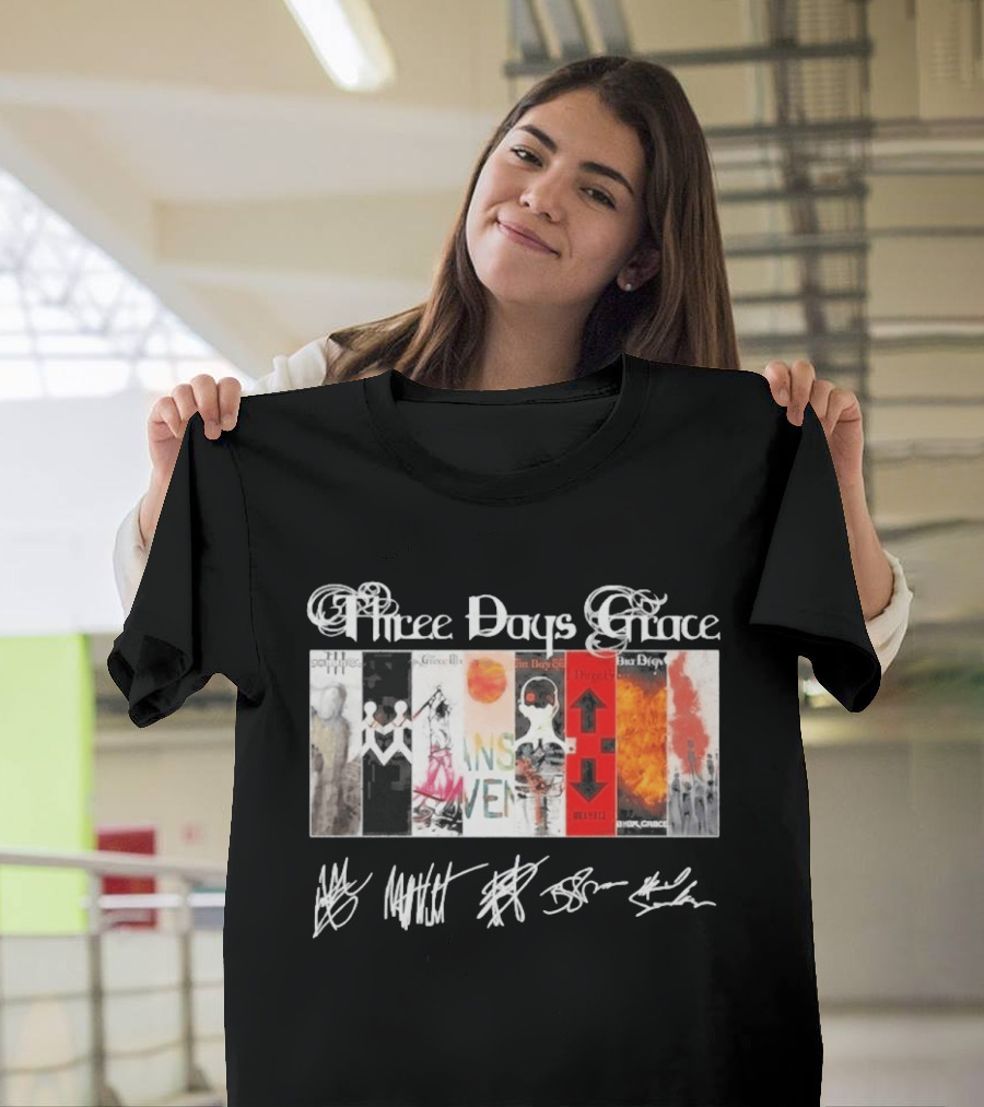 Three Days Grace All Album Covers Band Signatures T-Shirt