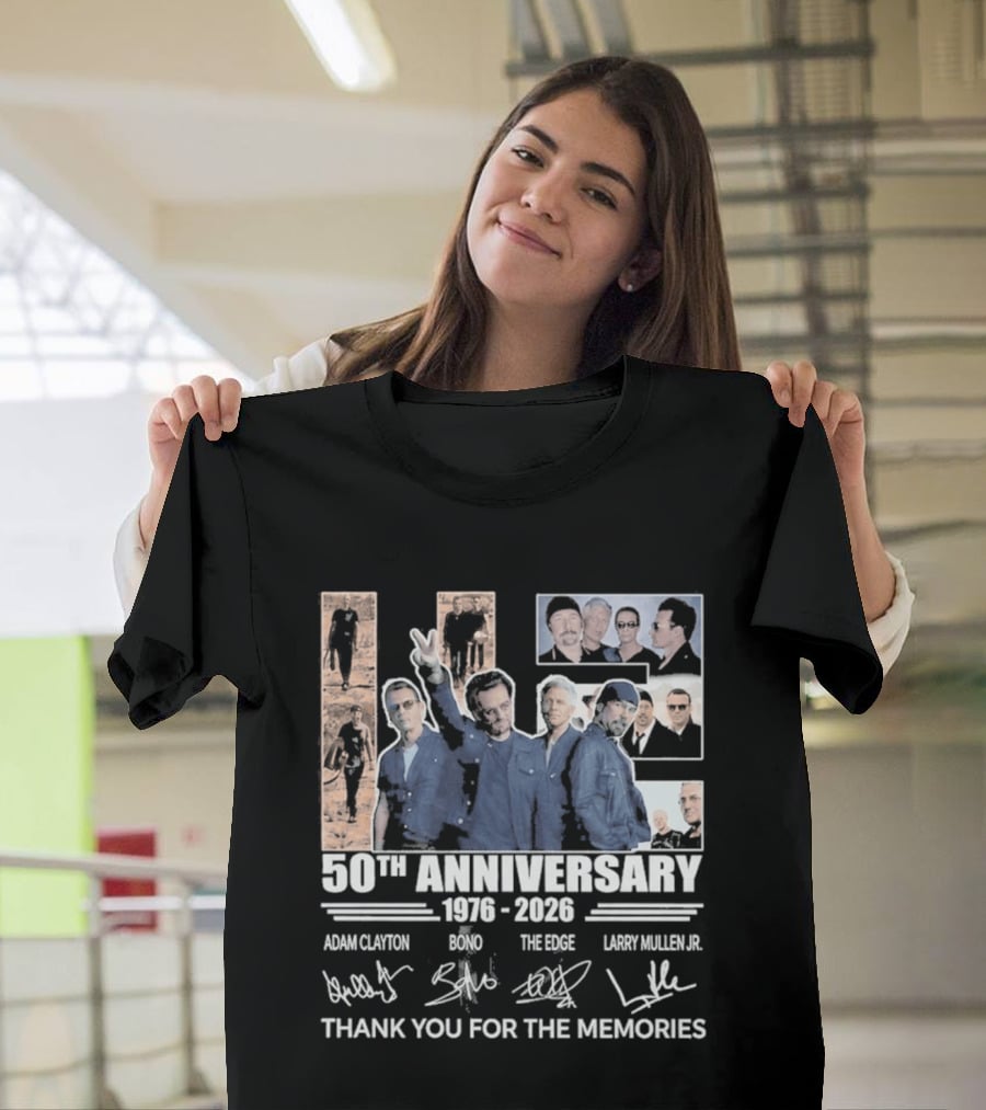 U2 50th Anniversary 1976 2026 Thank You For The Memories Adam Clayton Bono The Edge Larry Mullen Jr T-Shirt