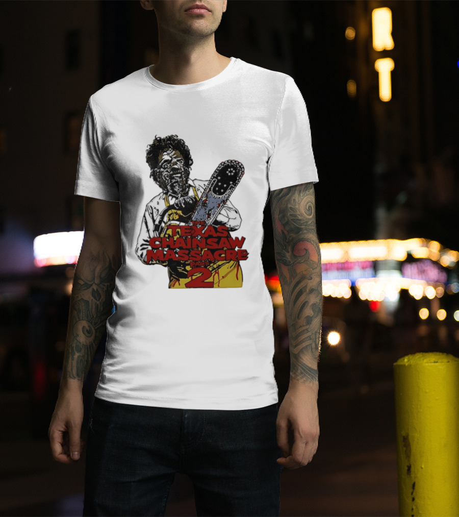 Texas Chainsaw Massacre Part 2 Leatherface Villain Bloody Chainsaw T-Shirt