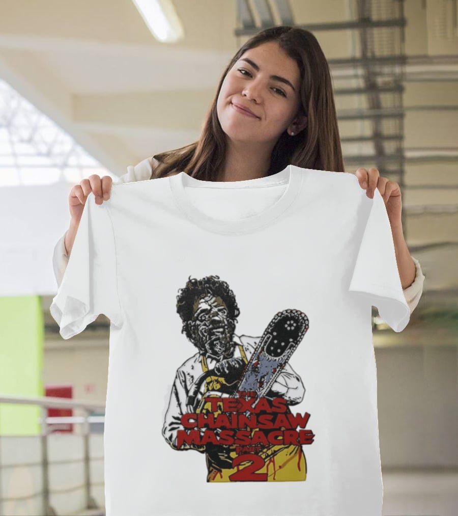 Texas Chainsaw Massacre Part 2 Leatherface Villain Bloody Chainsaw T-Shirt