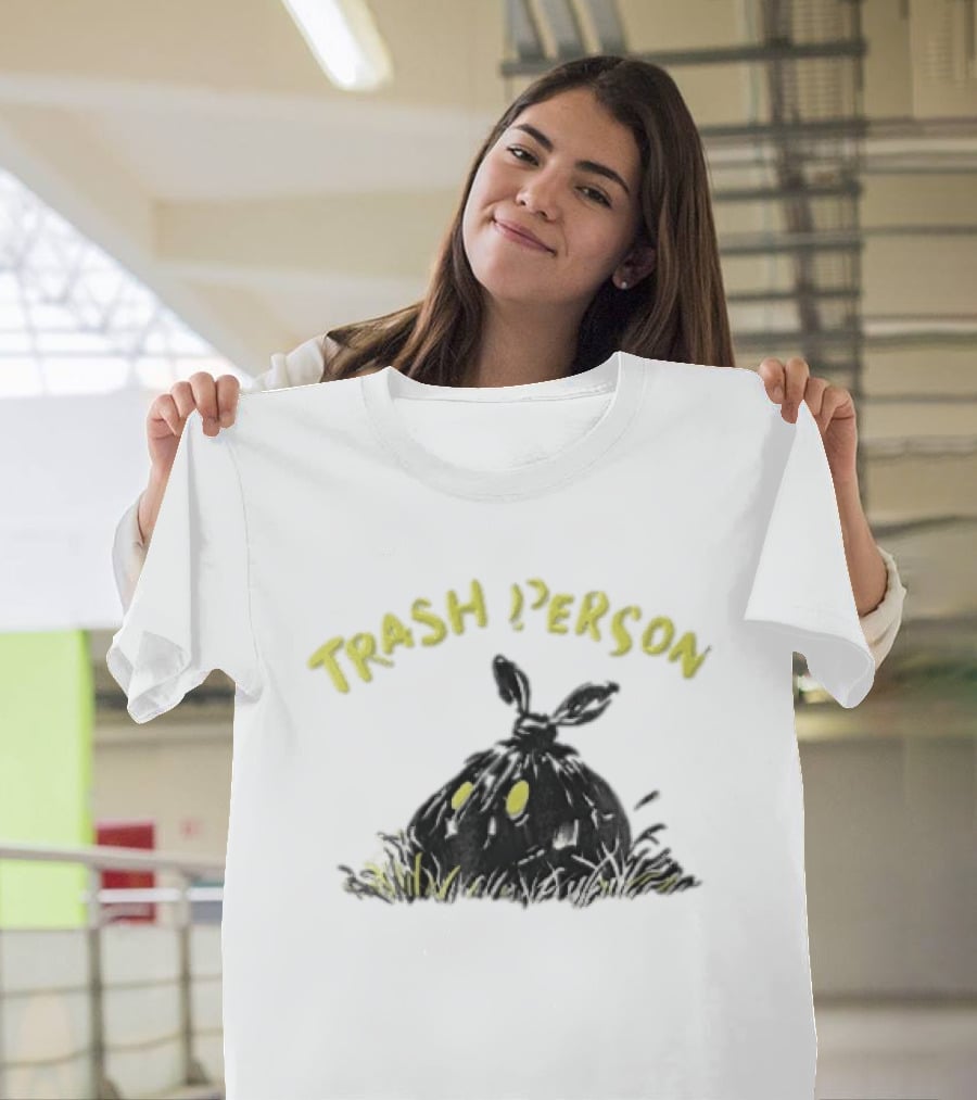 Trash Person Black Bag Creature Glowing Yellow Eyes Grass Monster T-Shirt