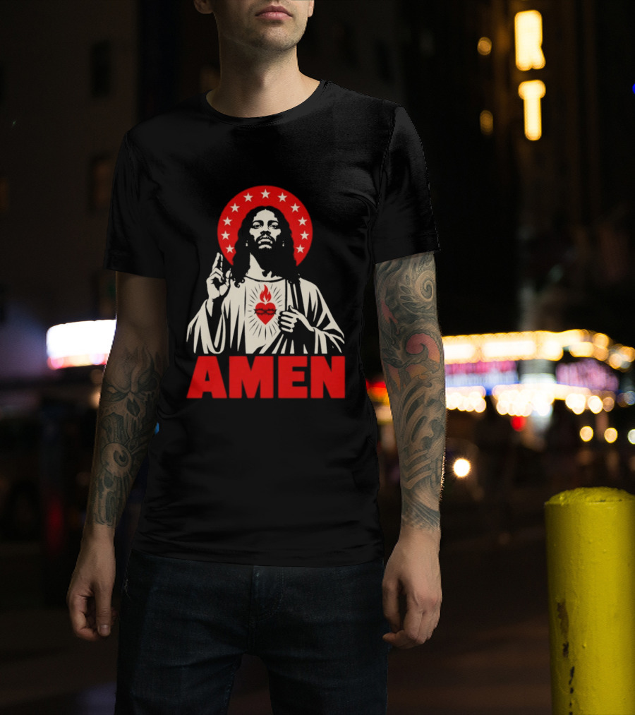 Amen Christ Ain't White Red Stars Iconic Representation T-Shirt