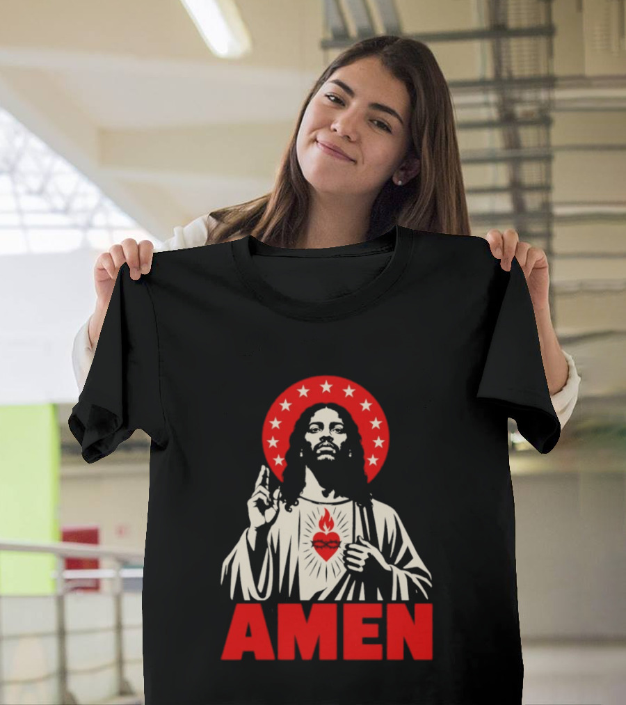 Amen Christ Ain't White Red Stars Iconic Representation T-Shirt