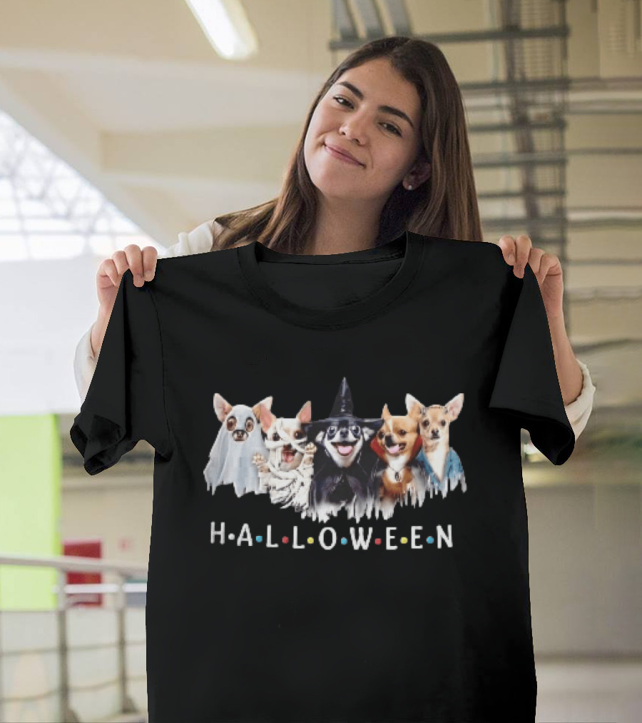 Halloween Five Chihuahuas Ghost Mummy Witch Vampire Costumes T-Shirt