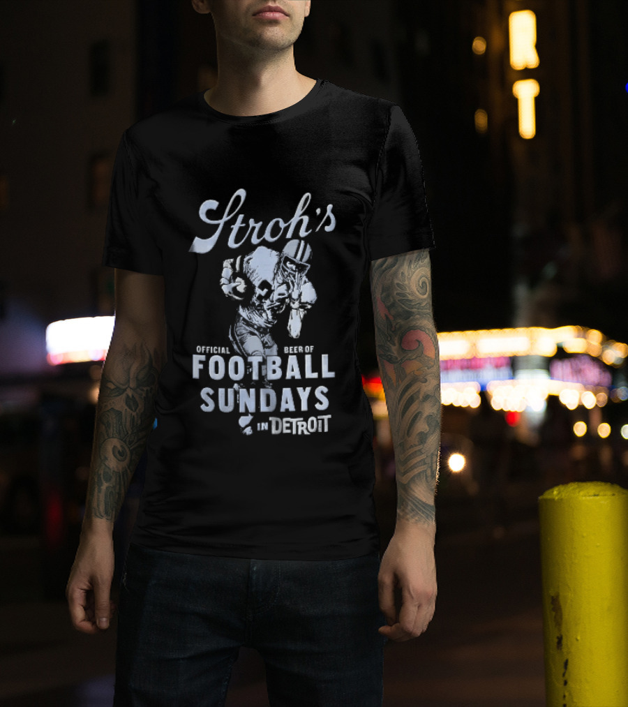 Stroh's Official Beer Football Sundays In Detroit Athlete Sketch T-Shirt