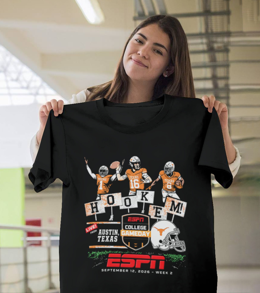 Texas Longhorns Quinn Ewers ESPN College Gameday Hook 'Em Austin Texas 2026 T-Shirt