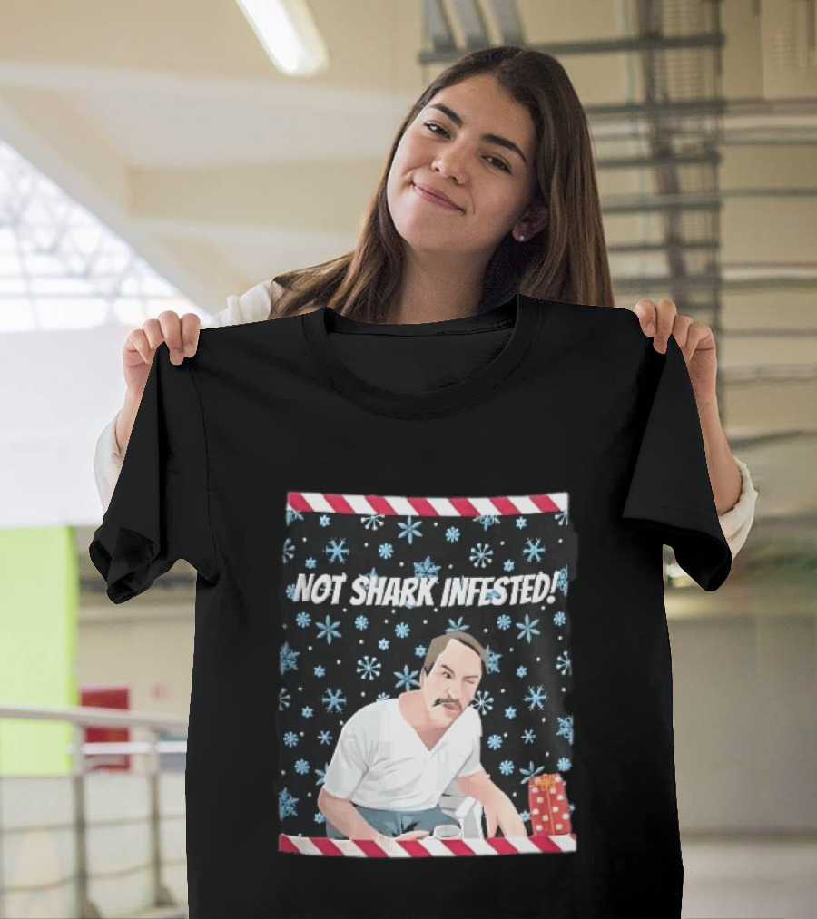 Not Shark Infested Mustache Man Snowflakes Wrapped Present T-Shirt