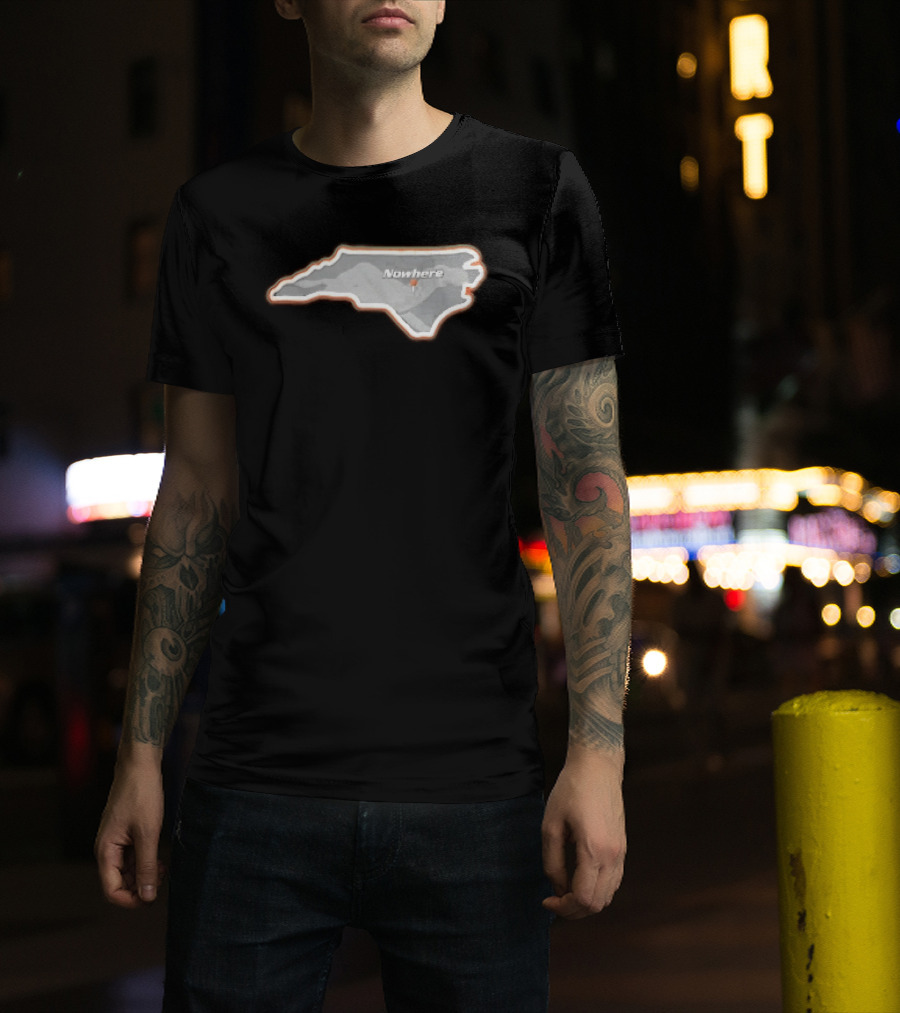 Nowhere North Carolina State Orange White Border Location Pin T-Shirt
