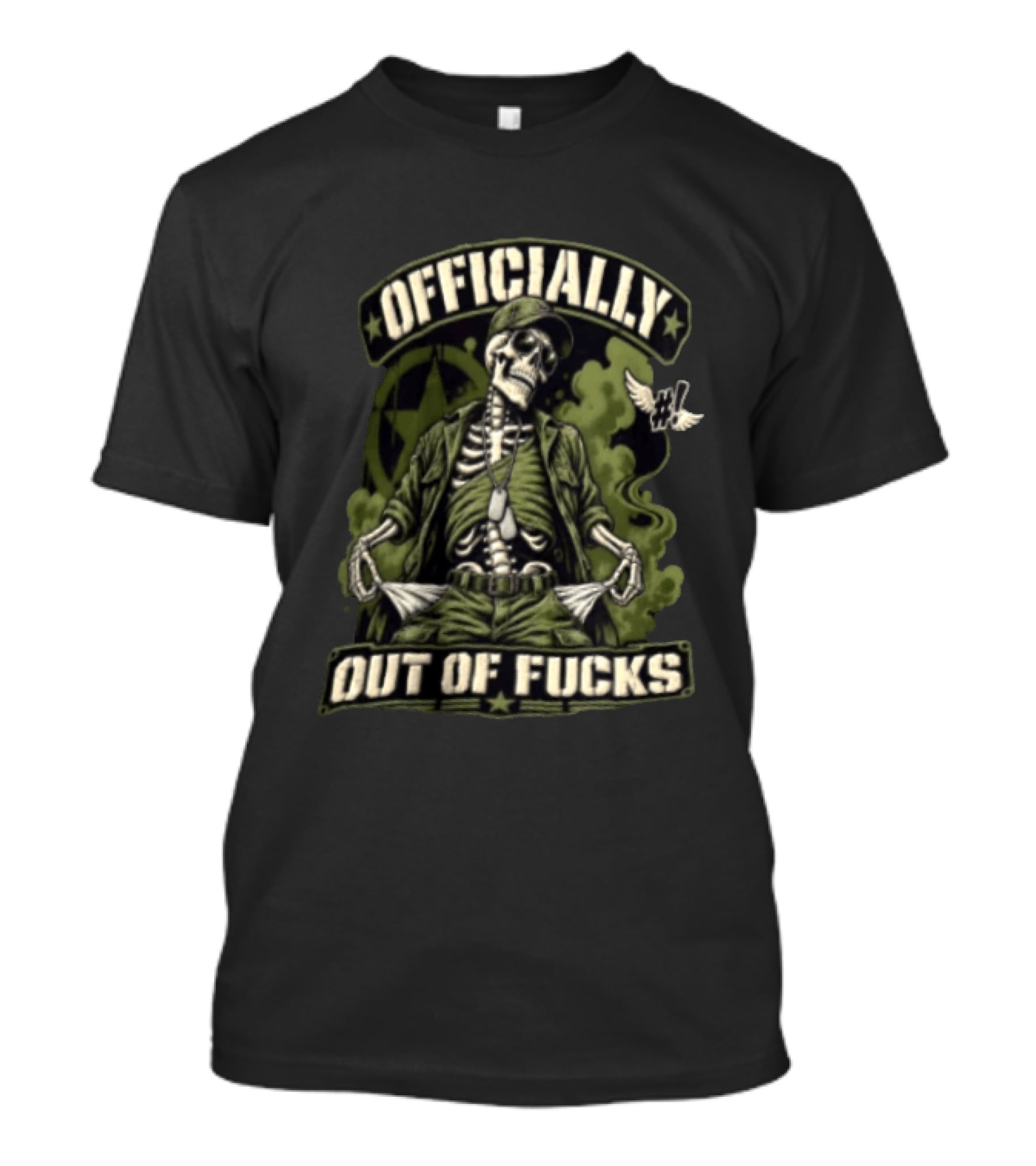 Officially Out Of Fucks Skeleton Military Dog Tags T-Shirt