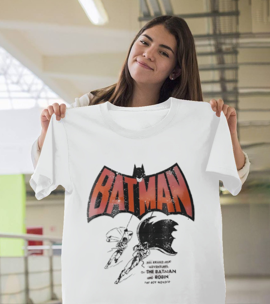 Batman All Brand New Adventures The And Robin Boy Wonder Distressed Line Swinging Capes T-Shirt