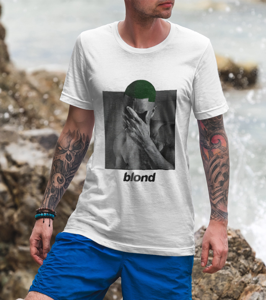 Blond Frank Ocean Green Hair Covering Face Halftone T-Shirt
