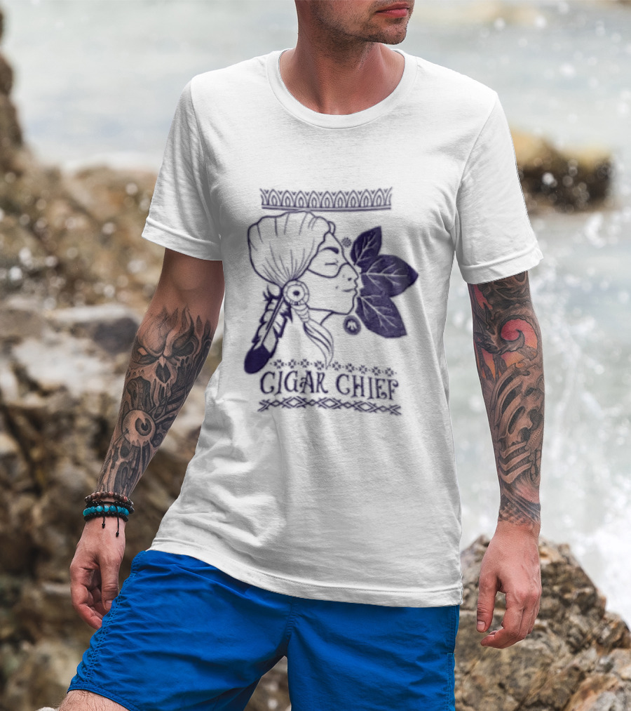 Cigar Chief Native American Smoking Profile T-Shirt