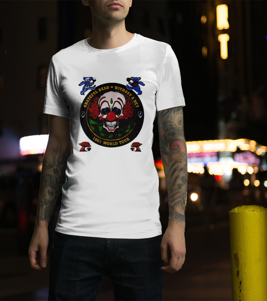 Grateful Dead Clown Skull Without A Net 1991 World Tour Dancing Bear T-Shirt