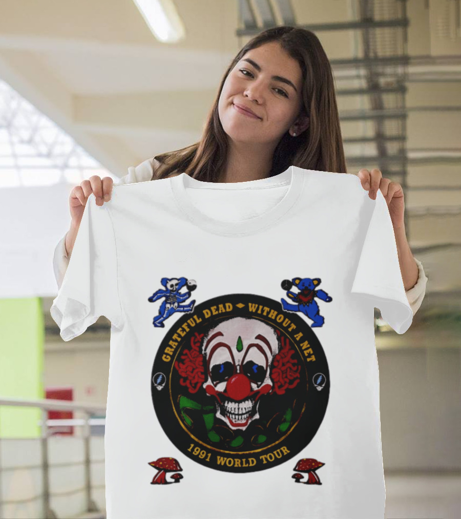 Grateful Dead Clown Skull Without A Net 1991 World Tour Dancing Bear T-Shirt